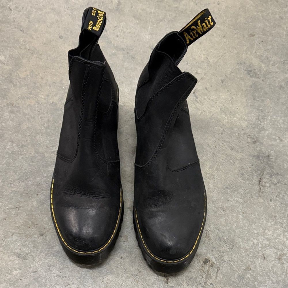 Dr. Martens Black Ankle Boots with Yellow Stitching